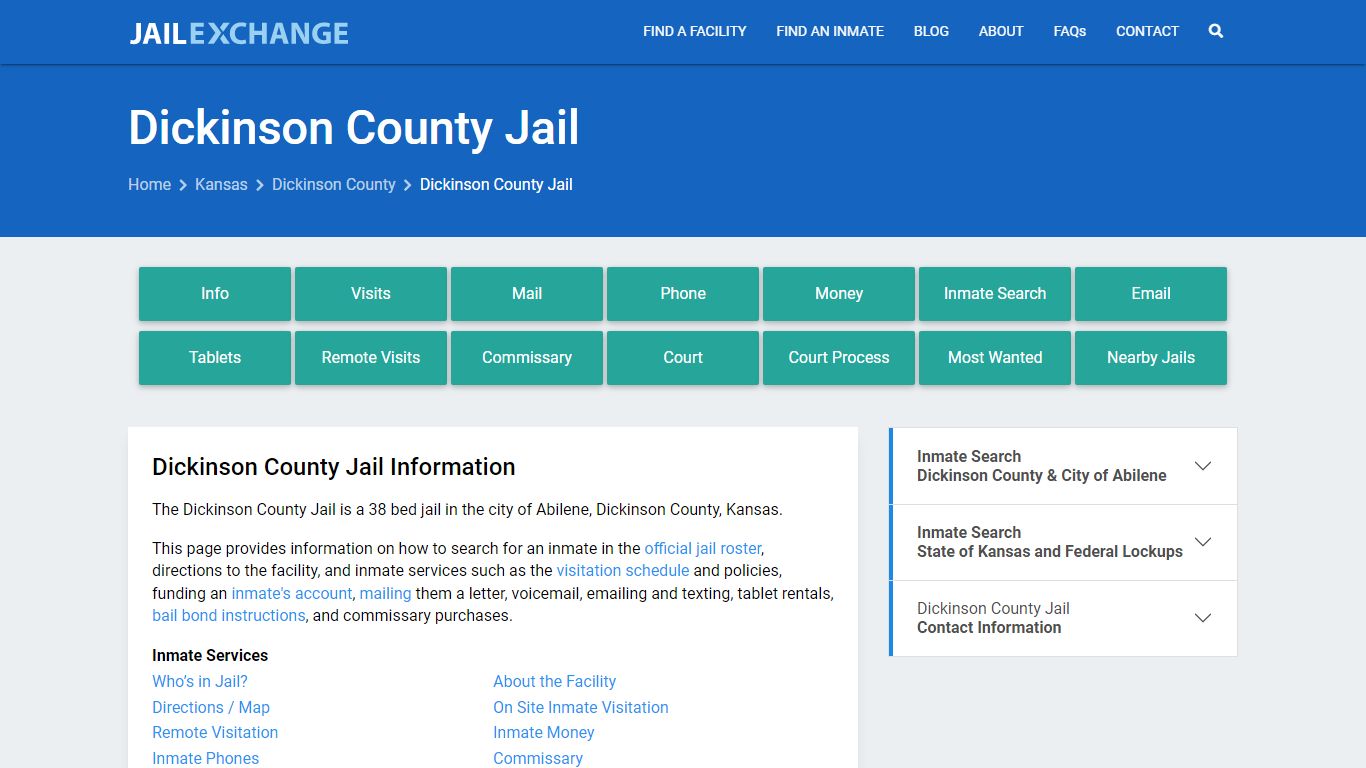 Dickinson County Jail, KS Inmate Search, Information